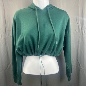 S Hunter Green Cropped Hoodie Oversized Bungee Hem Athleisure Street Dancewear